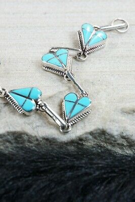 Zuni Turquoise & Sterling Silver Heart Link Bracelet - Velda Nastacio