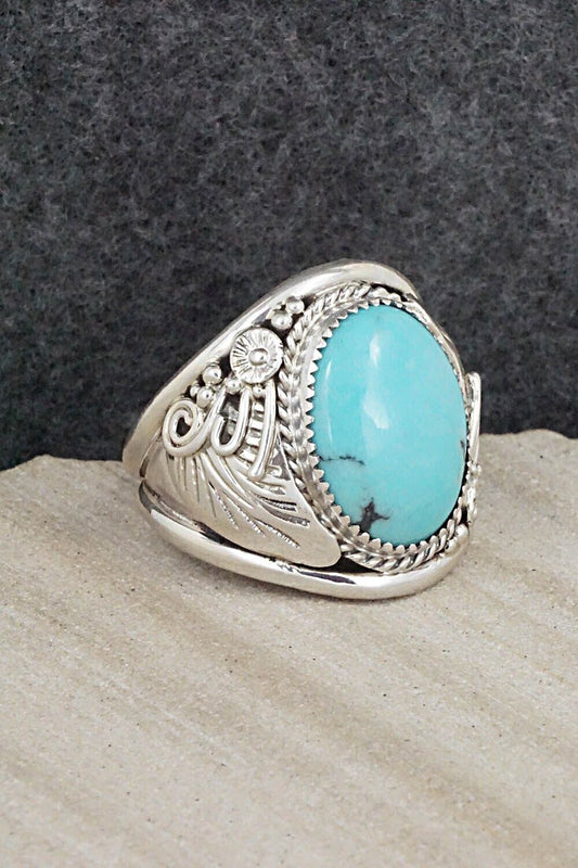 Turquoise & Sterling Silver Ring - Leonard Spencer - Size 12