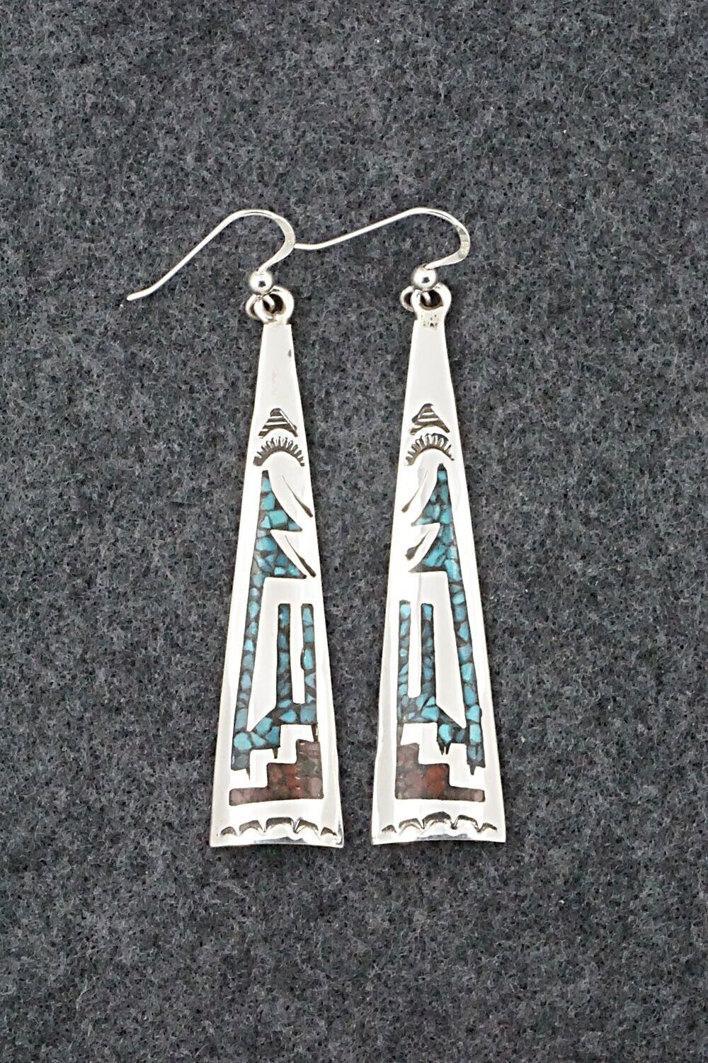 Turquoise, Coral & Sterling Silver Earrings - Jolene Yazzie