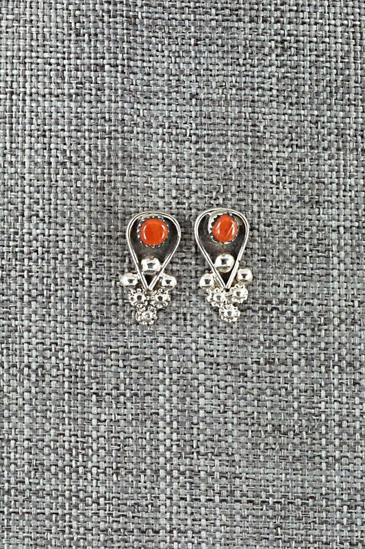 Coral & Sterling Silver Earrings - Verdie Booqua