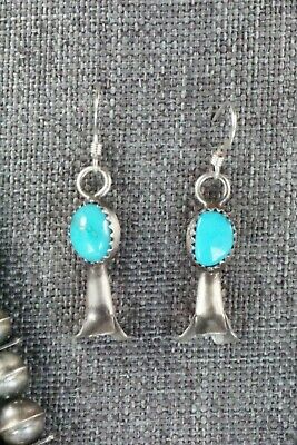Turquoise & Sterling Silver Squash Blossom and Earrings - Leon Kirlie