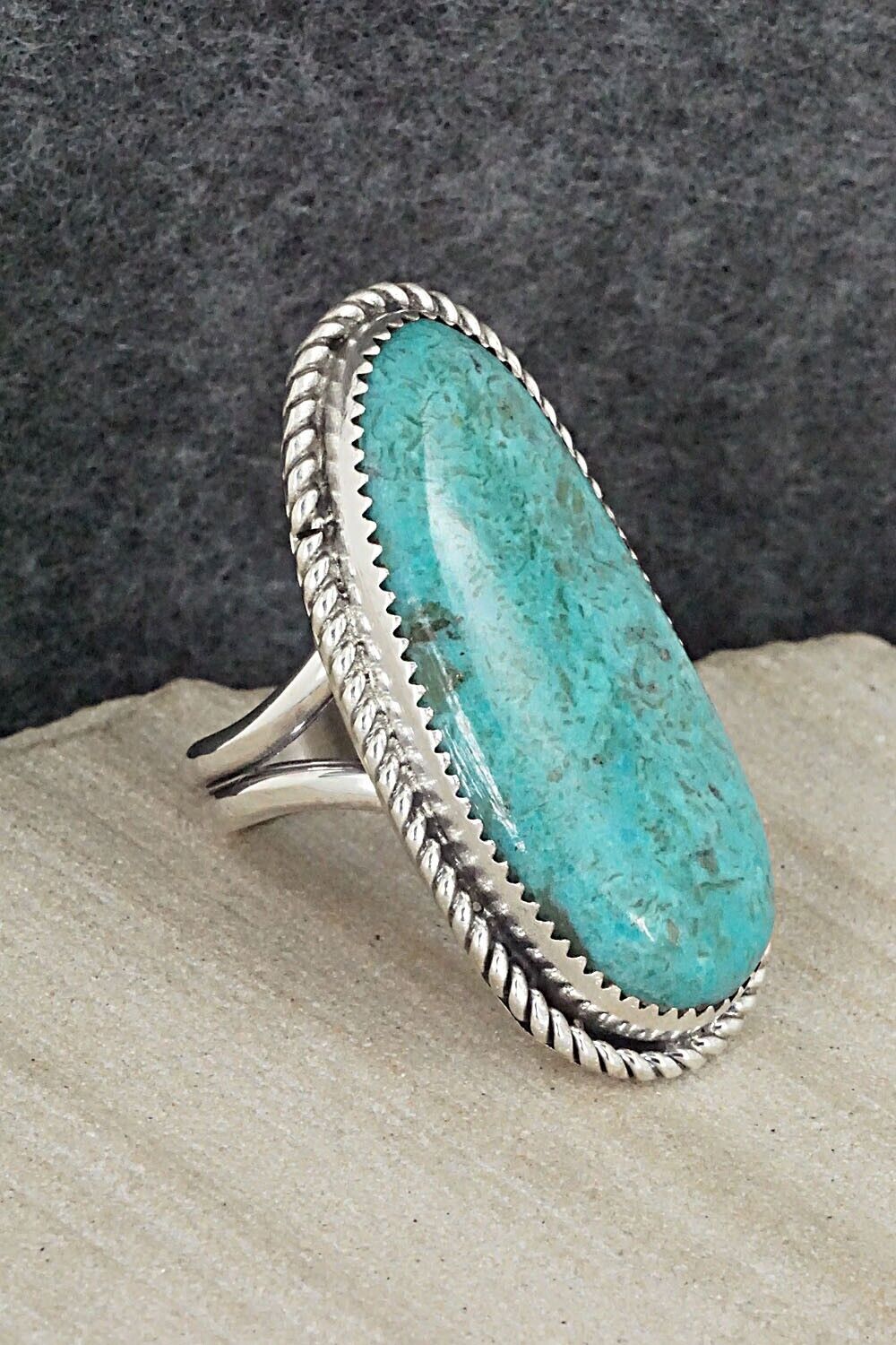 Turquoise & Sterling Silver Ring - Leslie Nez - Size 9.5