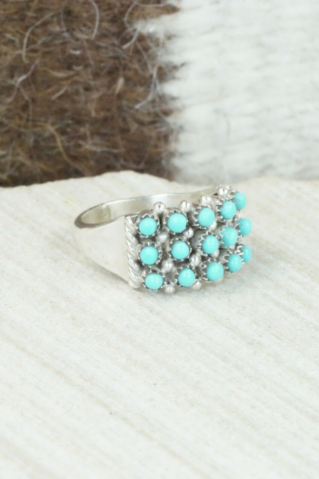 Turquoise & Sterling Silver Ring - April Haloo - Size 5.75