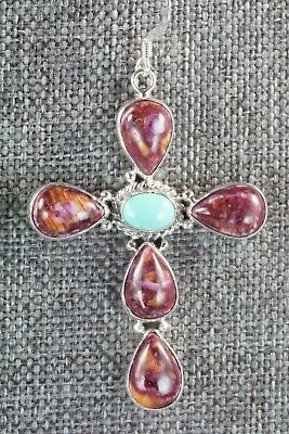 Spiny Oyster, Turquoise & Sterling Silver Cross Earrings - Navajo - High Lonesome Trading