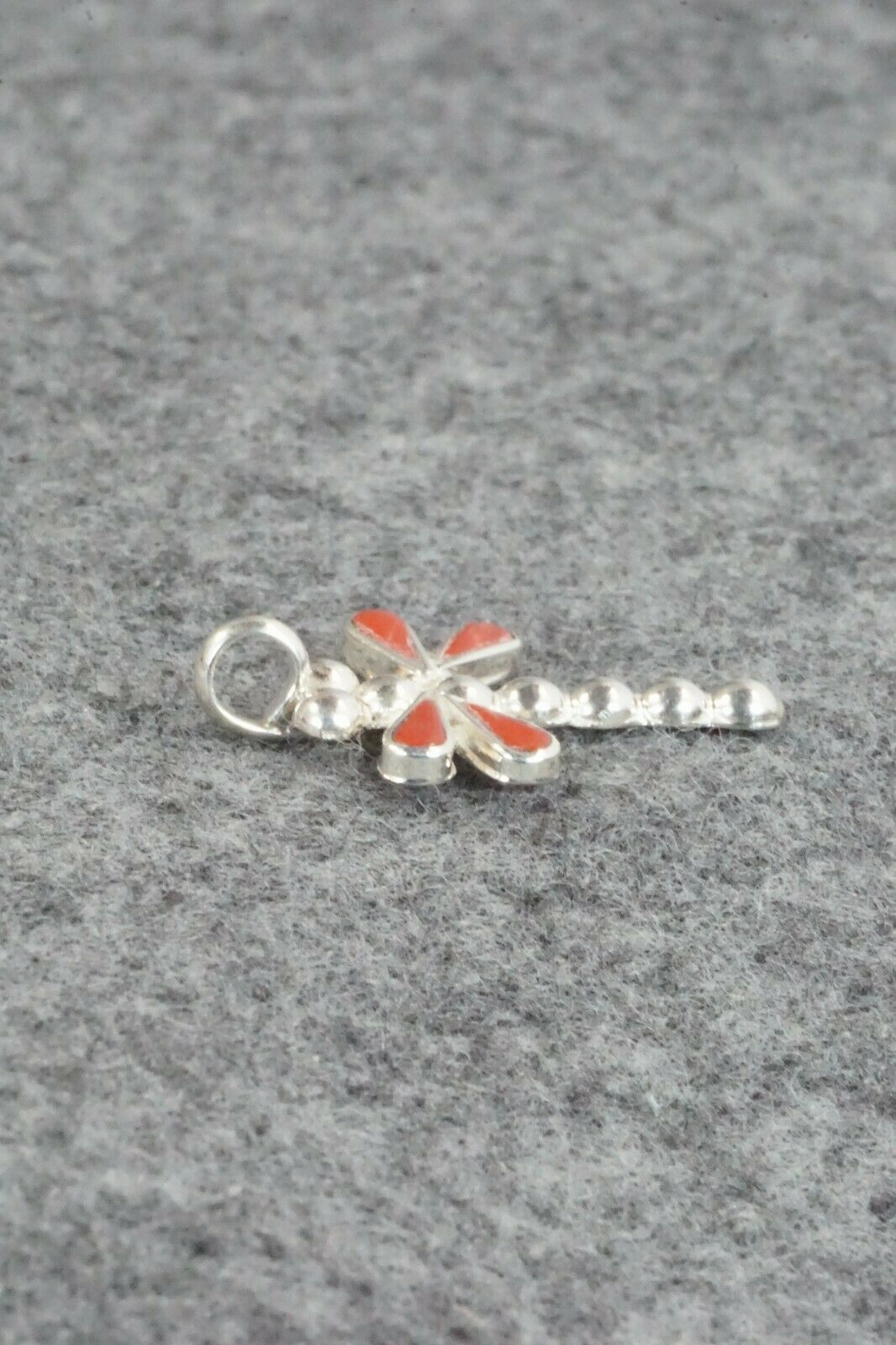 Coral & Sterling Silver Pendant - Zuni