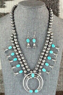 Turquoise & Sterling Silver Squash Blossom and Earrings - Leon Kirlie