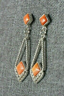 Navajo Spiny Oyster and Sterling Silver Earrings - Lyle Booqua - High Lonesome Trading
