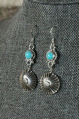 Navajo Turquoise & Sterling Silver Earrings - Adelarae Yazzie - High Lonesome Trading