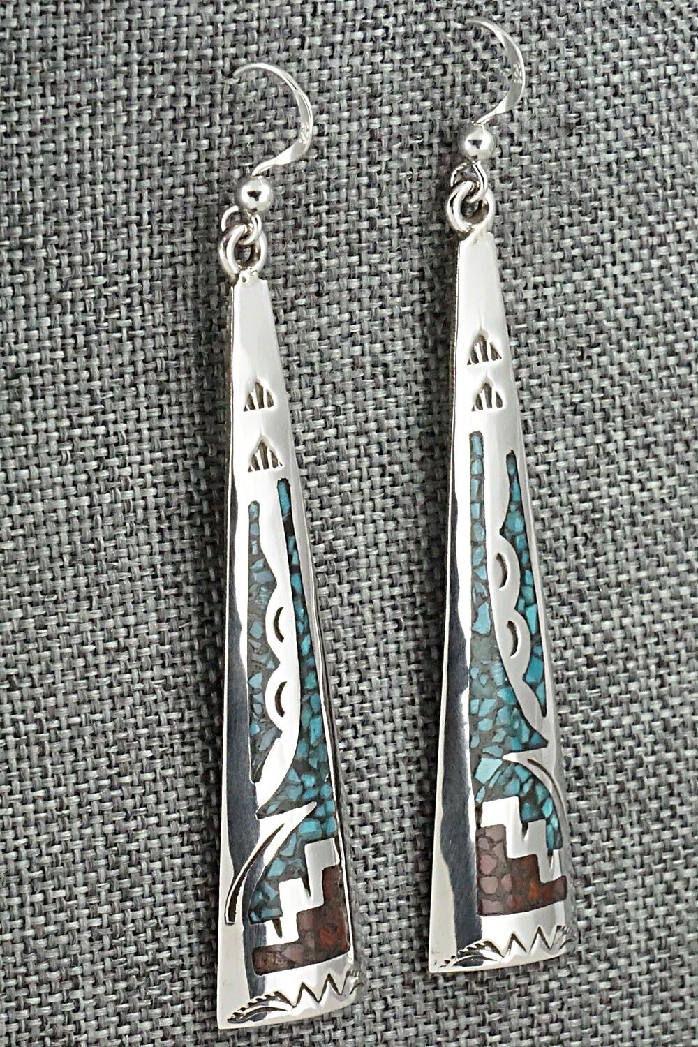 Turquoise, Coral & Sterling Silver Earrings - Jolene Yazzie