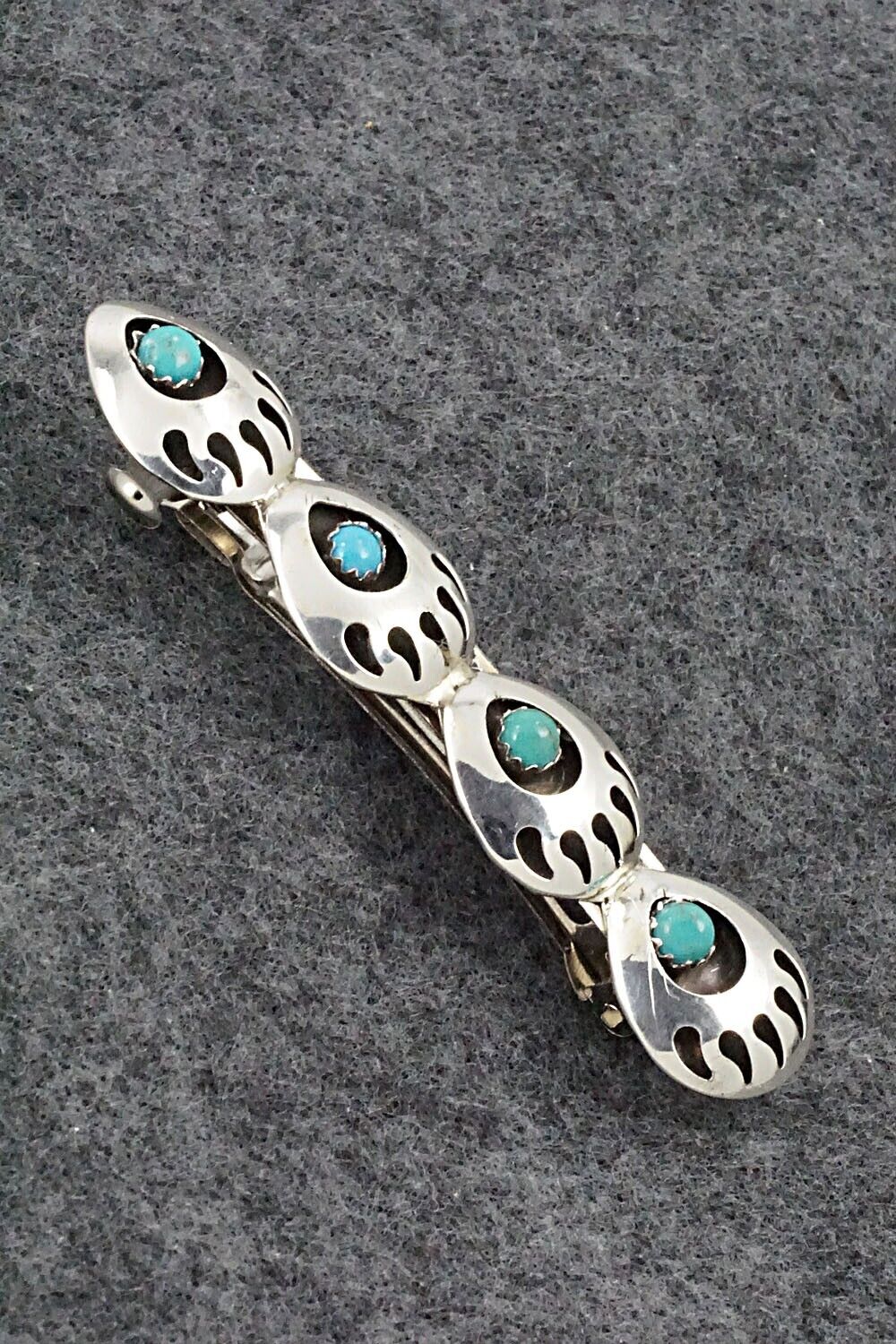 Turquoise & Sterling Silver Hair Barrette - Virginia Long