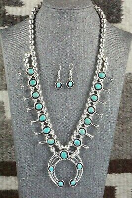 Turquoise & Sterling Silver Squash Blossom and Earrings - Phil Garcia