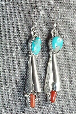Coral, Turquoise & Sterling Silver Earrings - Roger Pino