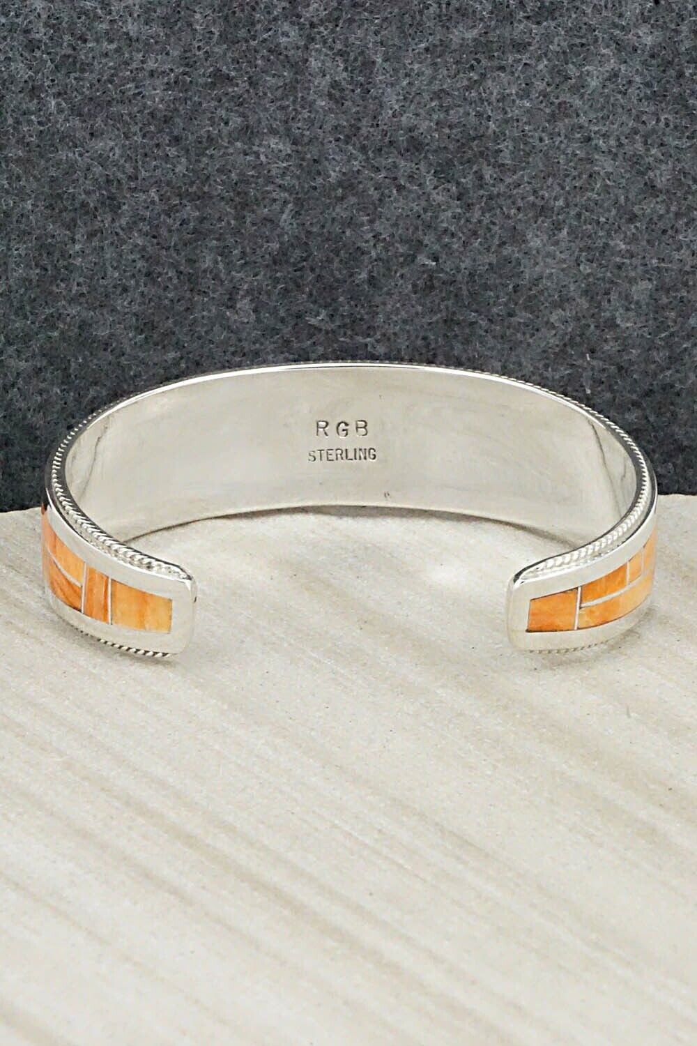 Spiny Oyster & Sterling Silver Inlay Bracelet - Rickel Booqua