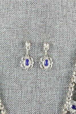 Lapis & Sterling Silver Squash Blossom & Earrings - Tom Lewis