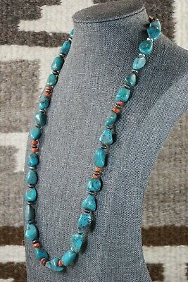 Navajo Turquoise, Spiny Oyster & Sterling Silver Necklace - Native American