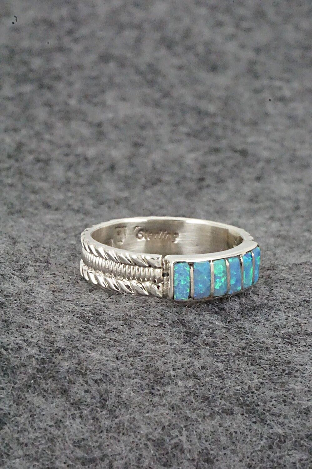 Opalite & Sterling Silver Inlay Ring - Orlando Laweka - Size 7.25