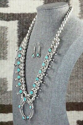 Turquoise & Sterling Silver Squash Blossom and Earrings - Phil Garcia