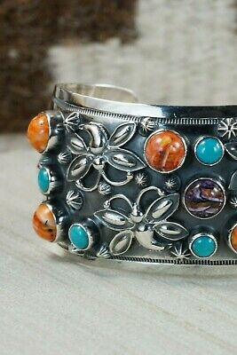 Navajo Sterling Silver & Spiny Oyster and Turquoise Bracelet - Raymond Delgarito