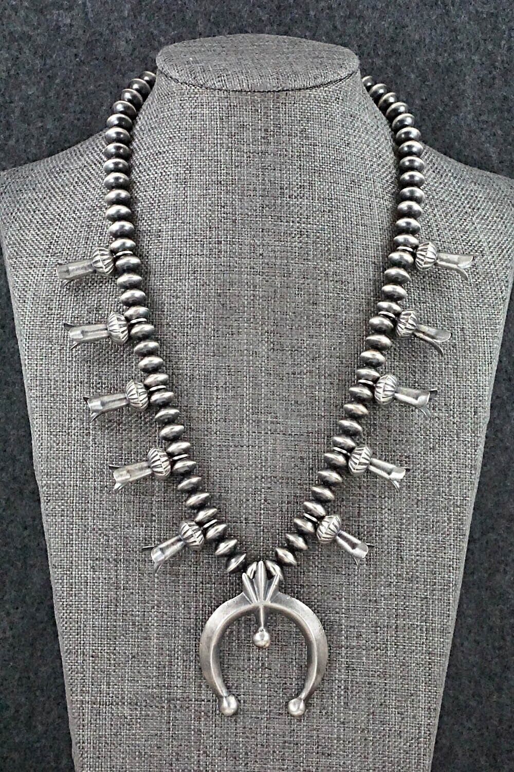 Sterling Silver Navajo Pearl Squash Blossom Necklace - Presley Haley