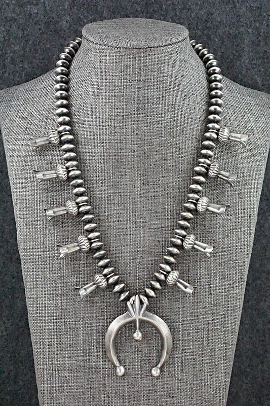 Sterling Silver Navajo Pearl Squash Blossom Necklace - Presley Haley