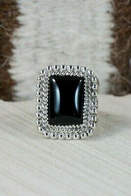Navajo Onyx & Sterling Silver Ring - Alvin Joe - Size 9