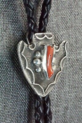 Coral & Sterling Silver Bolo Tie - Delbert Arviso