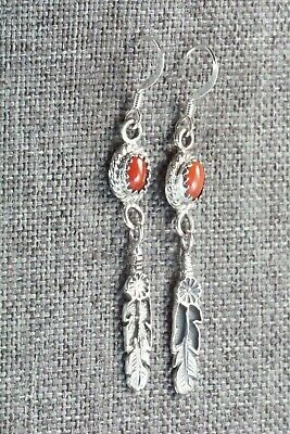 Coral & Sterling Silver Earrings - Adelarae Yazzie