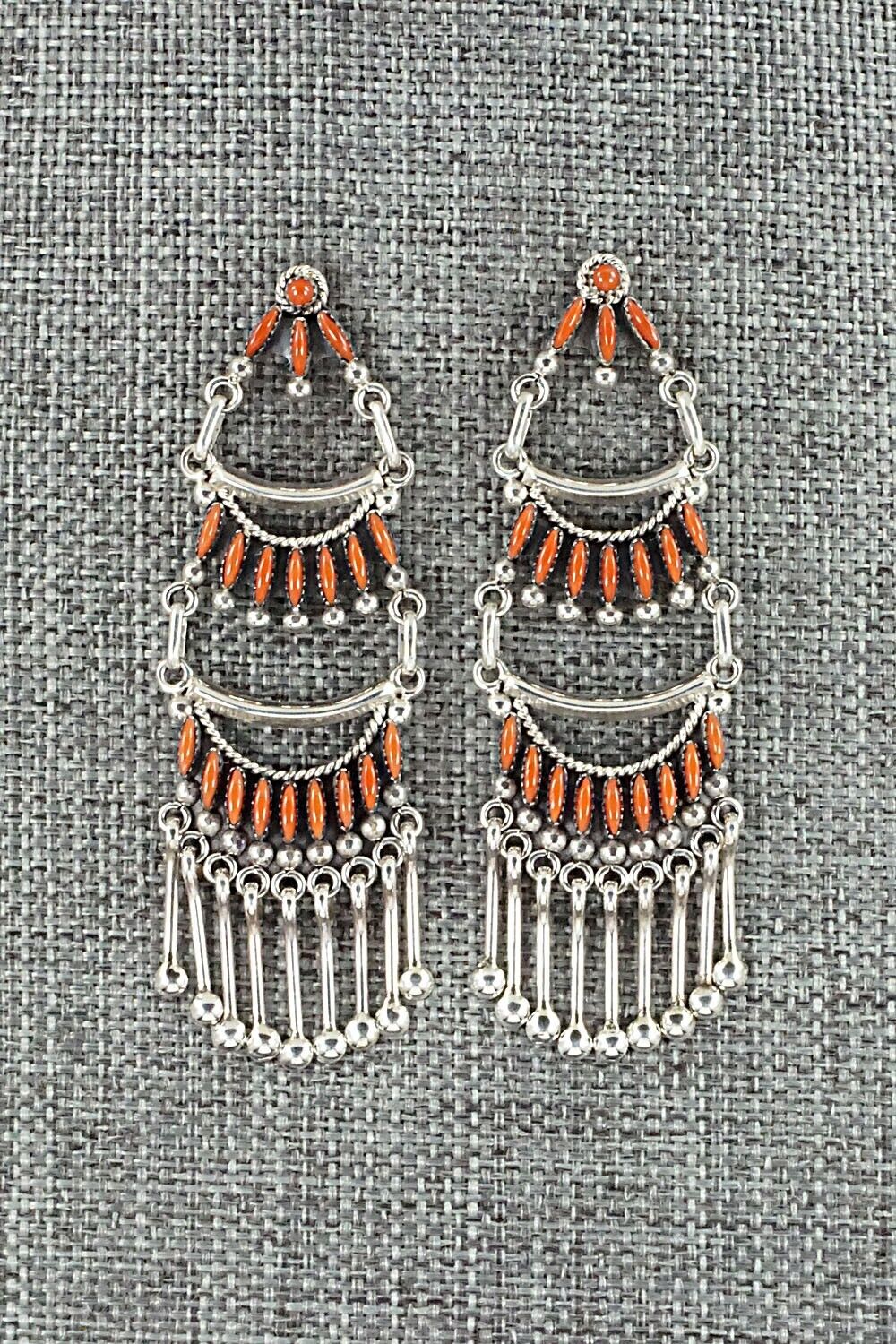 Coral & Sterling Silver Earrings - Stewart Nakatewa