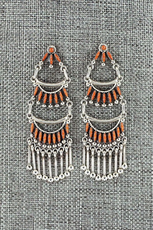 Coral & Sterling Silver Earrings - Stewart Nakatewa