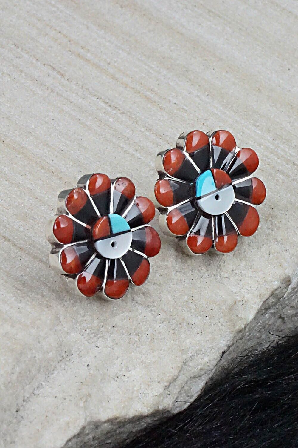 Multi Stone Inlay & Sterling Silver Earrings - Romero Vacit