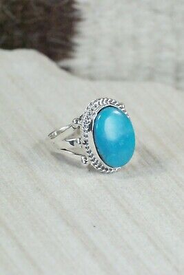 Navajo Turquoise & Sterling Silver Ring - Genevieve Frank - Size 7.5