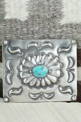 Turquoise & Sterling Silver Belt Buckle - Wallace Yazzie Jr - High Lonesome Trading