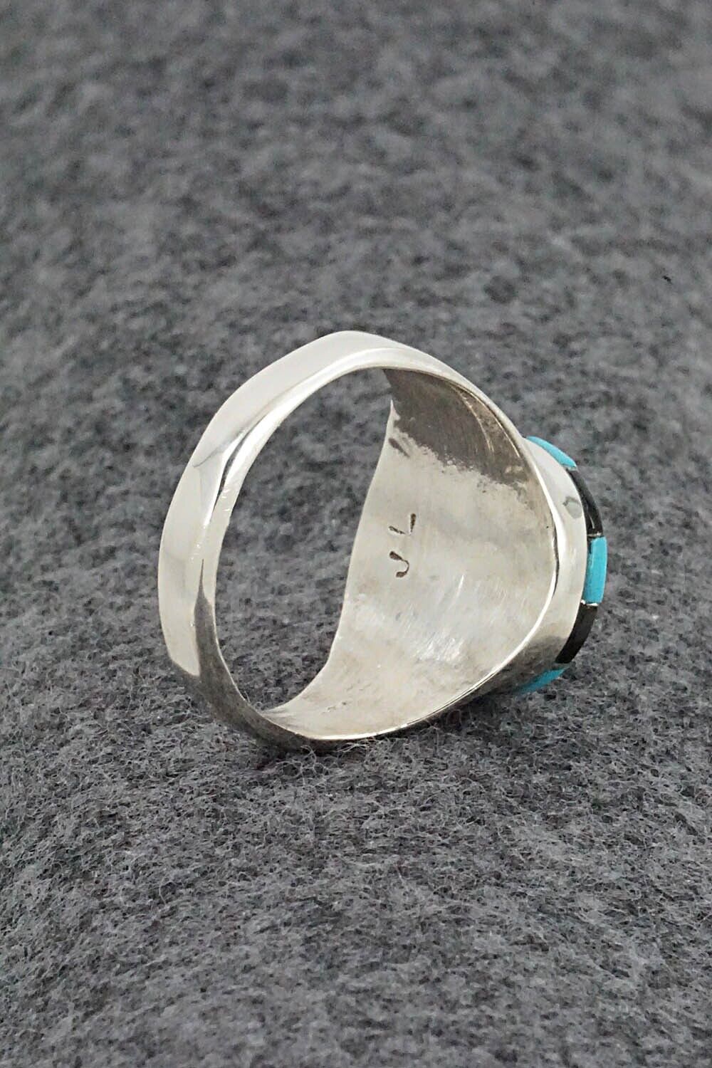 Turquoise, Onyx & Sterling Silver Ring - Johnson Laweka - Size 10