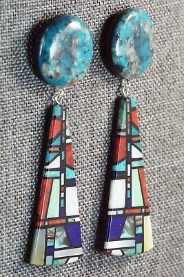 Multi Stone Inlay & Sterling Silver Earrings - Chris T. Nieto - Santo Domingo