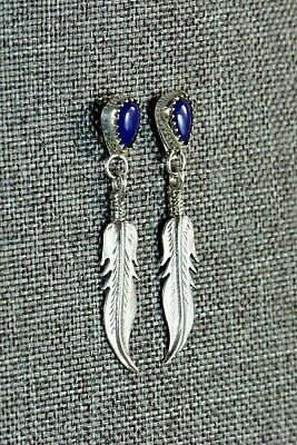 Navajo Lapis and Sterling Silver Earrings - Native American - High Lonesome Trading