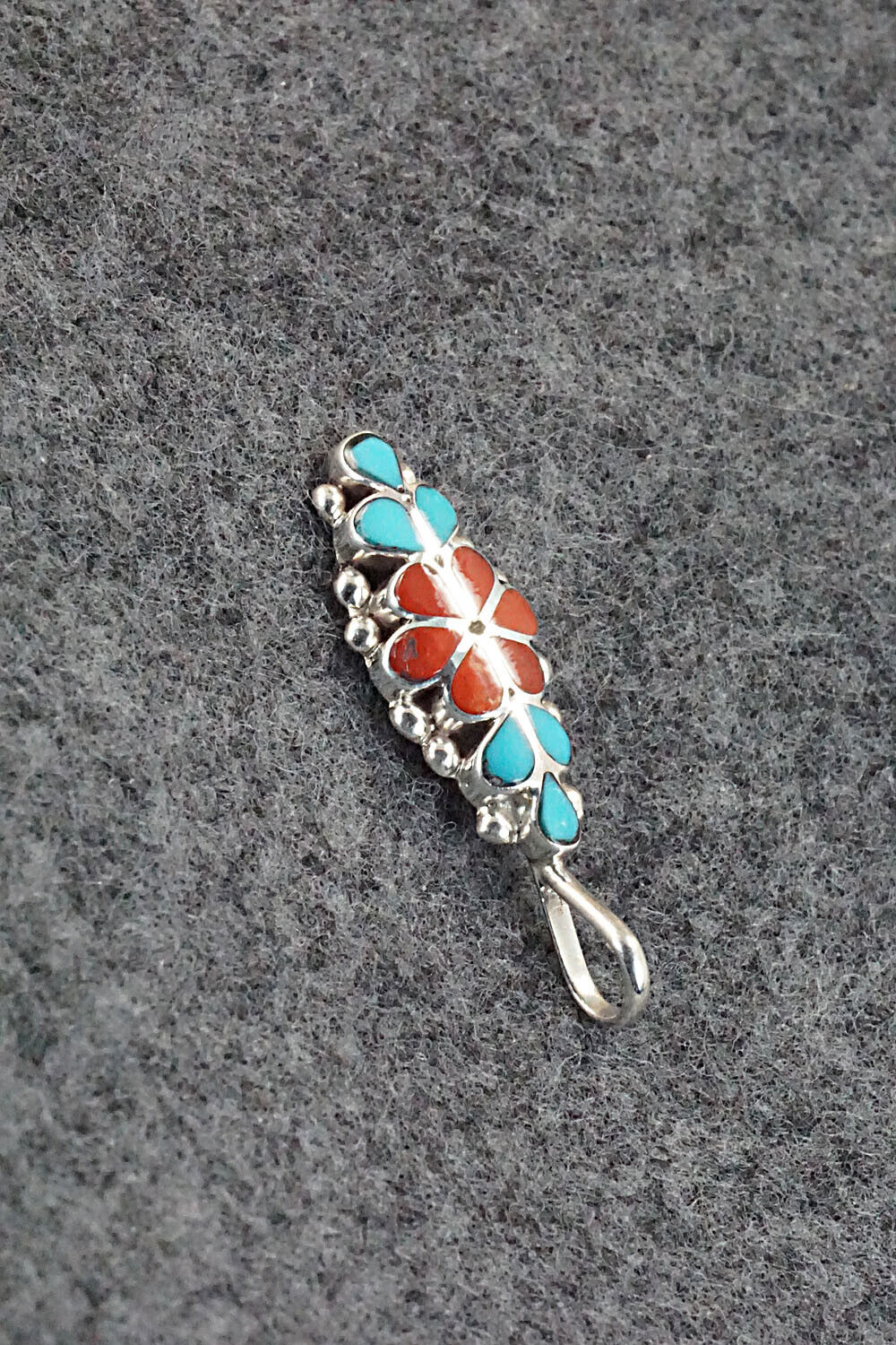 Turquoise, Coral & Sterling Silver Inlay Pendant - Bernadette Hattie