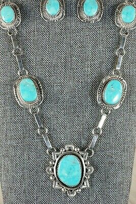 Navajo Turquoise & Sterling Silver Necklace and Earrings - Will Denetdale - High Lonesome Trading