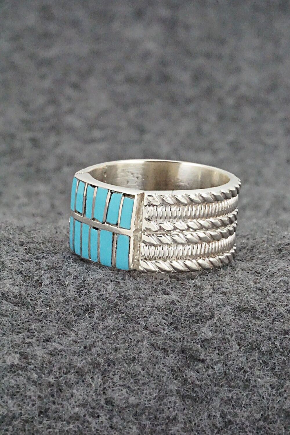 Turquoise & Sterling Silver Inlay Ring - Orlando Laweka - Size 7