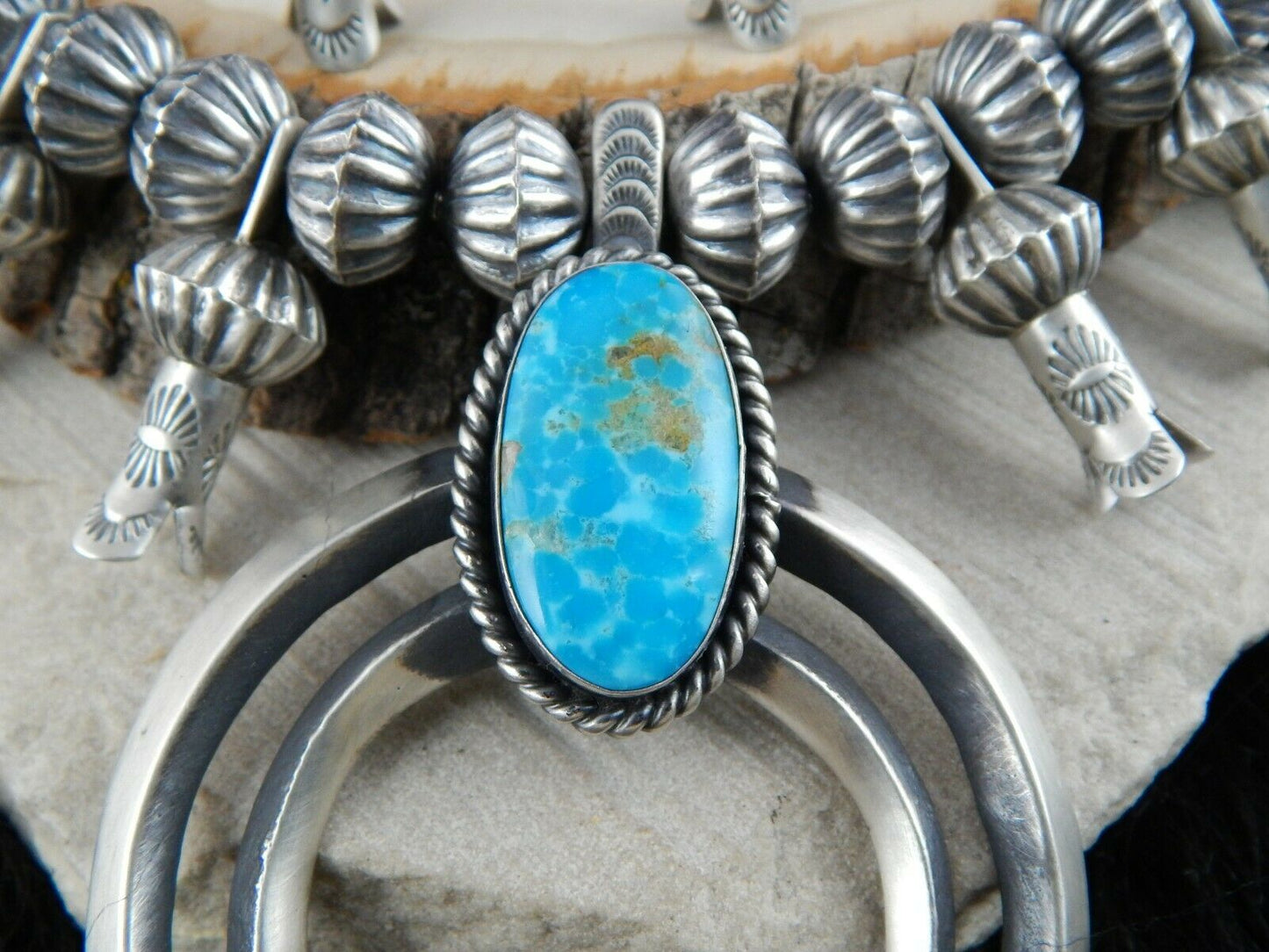 Turquoise & Sterling Silver - Navajo Squash Blossom & Earrings - Chris Hale - High Lonesome Trading