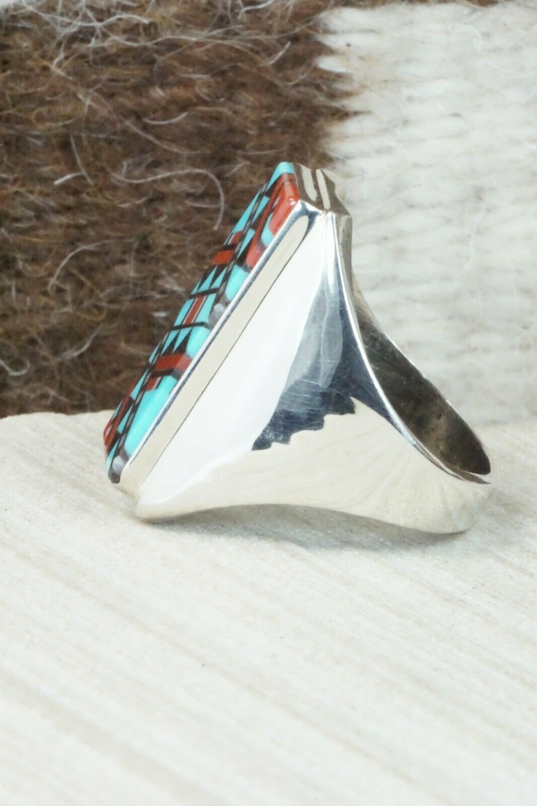 Multi Stone & Sterling Silver Ring - Herbert Kallestewa - Size 10.5