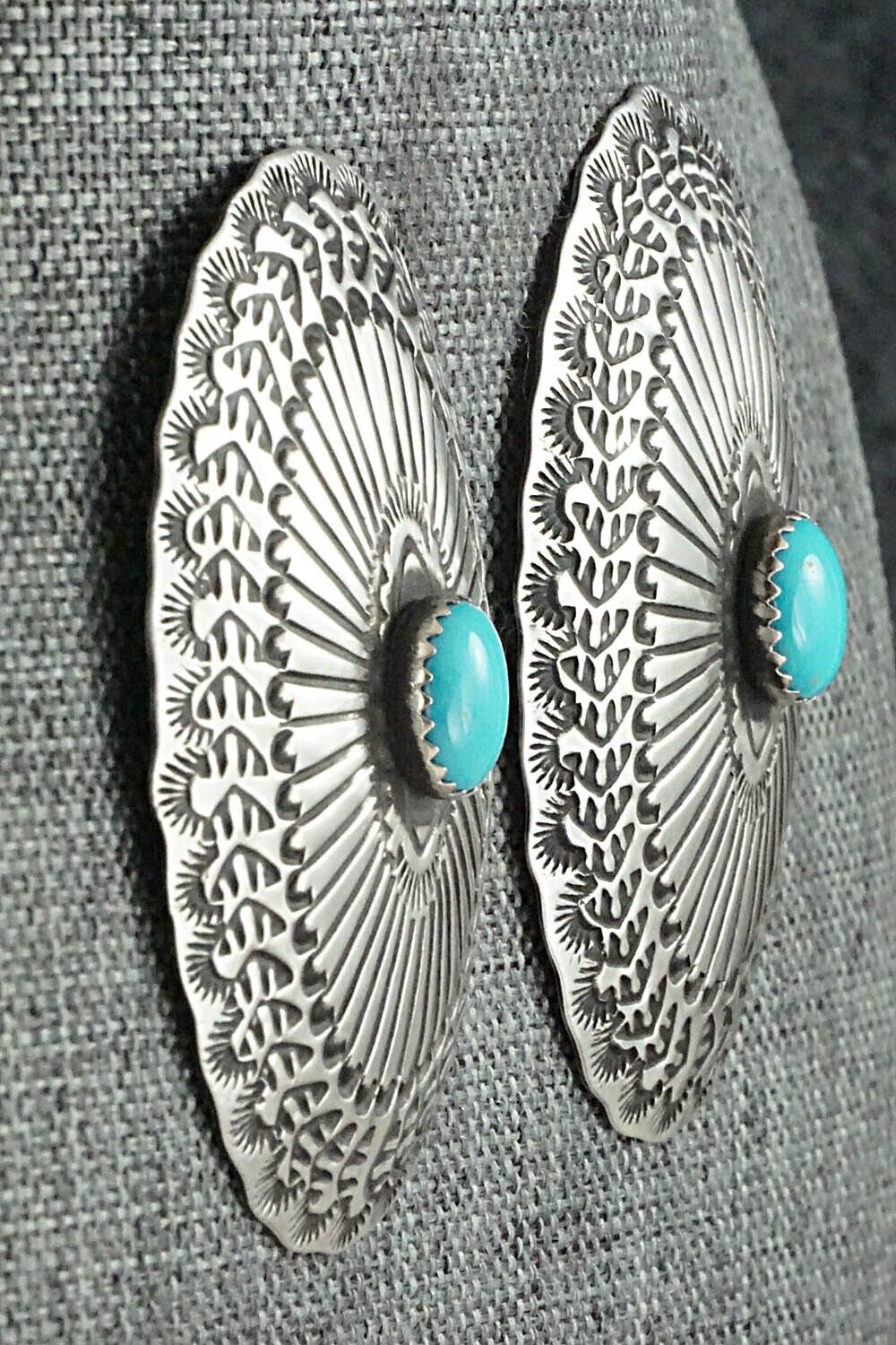 Turquoise & Sterling Silver Earrings - Leander Tahe