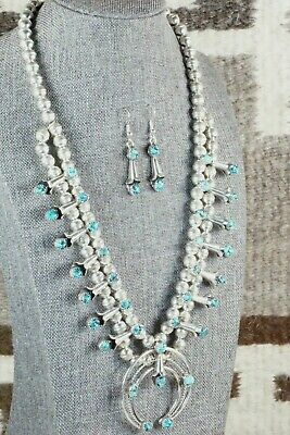 Turquoise & Sterling Silver Squash Blossom & Earrings - Phil Garcia