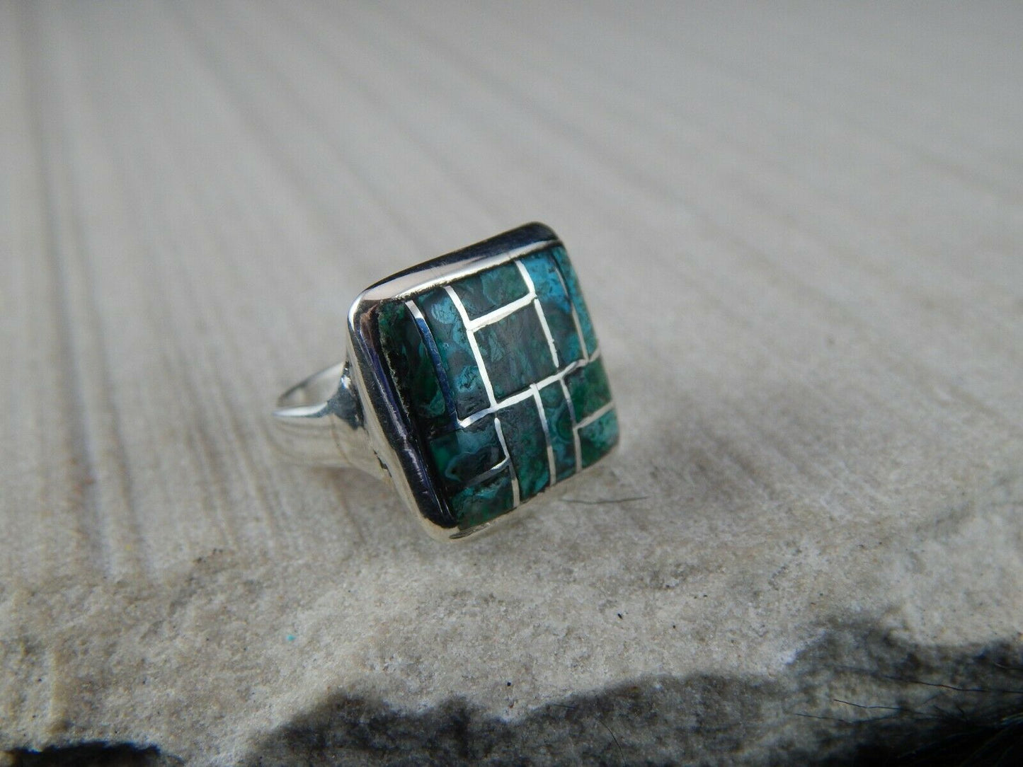 Zuni Chryscolla and Sterling Silver Ring - Ernest Mackel - Size 7.75 - High Lonesome Trading
