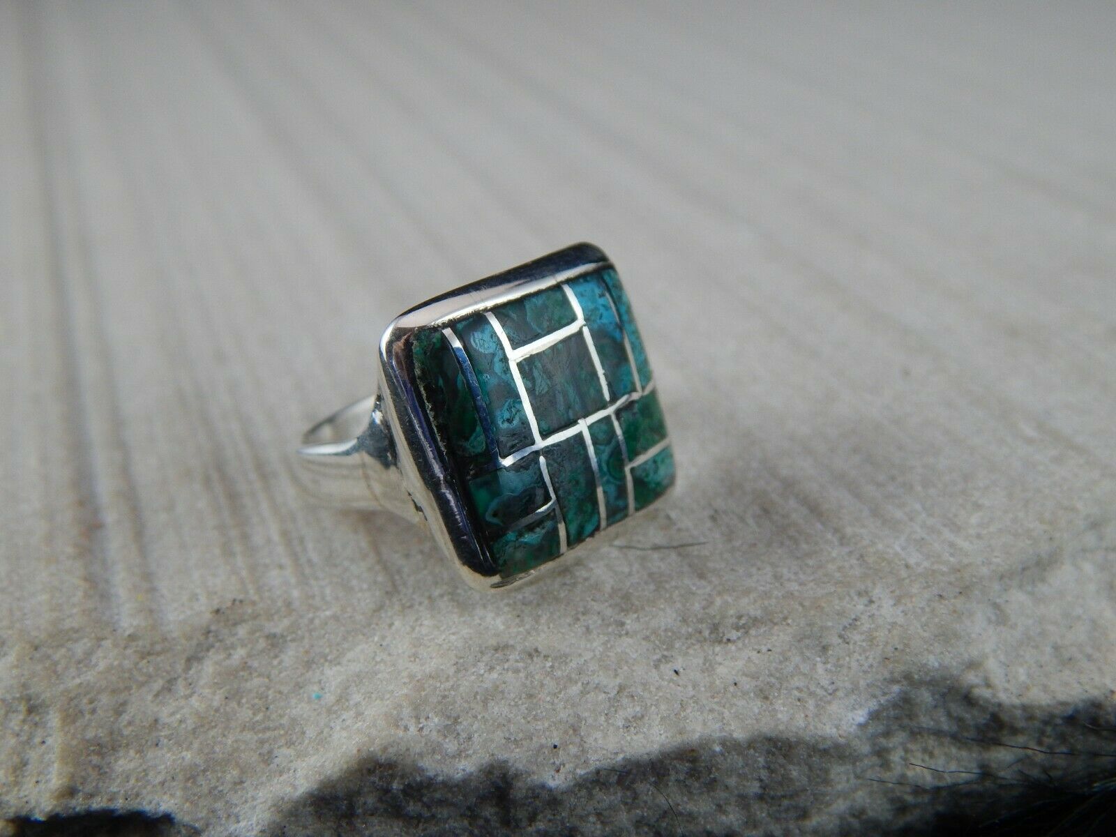 Zuni Chryscolla and Sterling Silver Ring - Ernest Mackel - Size 7.75 - High Lonesome Trading