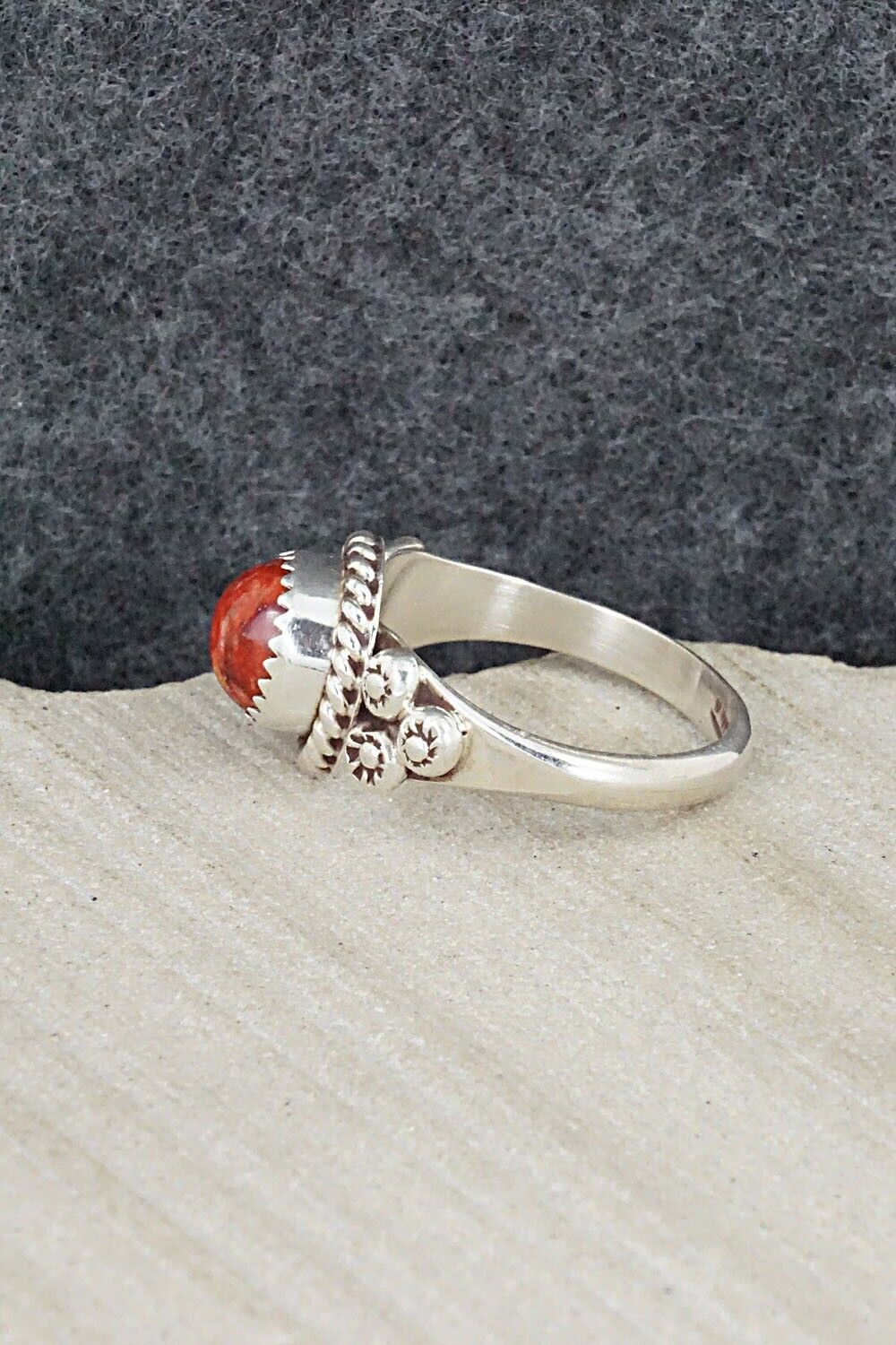 Spiny Oyster & Sterling Silver Ring - Freda Martinez - Size 8.25