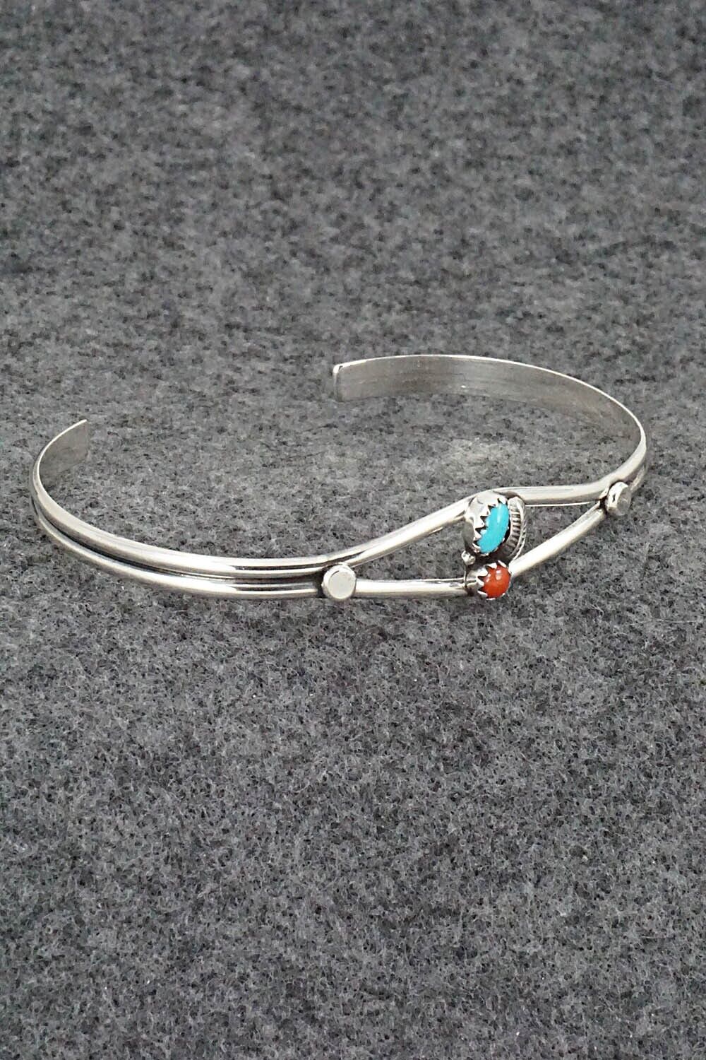 Turquoise, Coral and Sterling Silver Bracelet - Betty Hawthorne