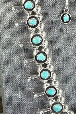 Turquoise & Sterling Silver Squash Blossom and Earrings - Phil Garcia