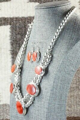 Spiny Oyster & Sterling Silver Necklace and Earrings - Richard Curley