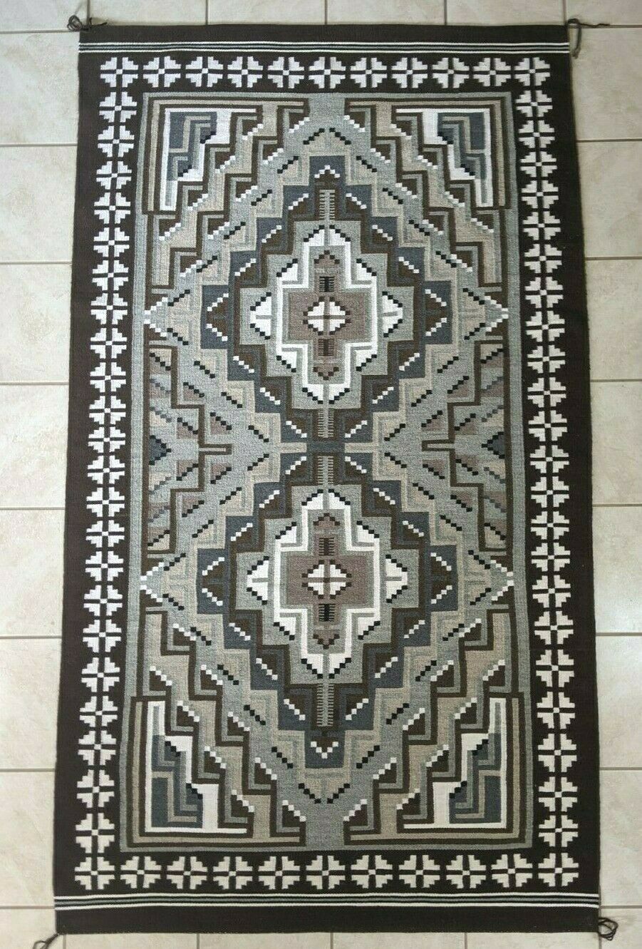 Navajo Handwoven Two Grey Hills Rug - 7ft x 4ft - Mary Yazzie