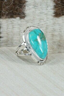 Navajo Turquoise & Sterling Silver Ring - Samuel Yellowhair - Size 8.5